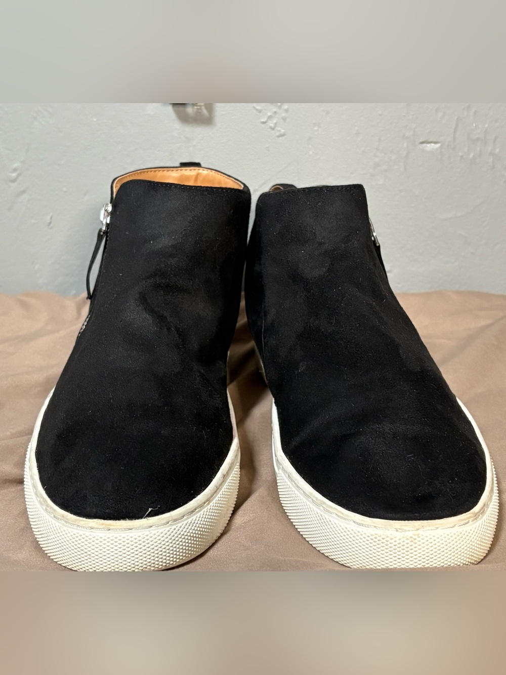 J. Crew Black Suede Slip-On Sneakers with White Sole